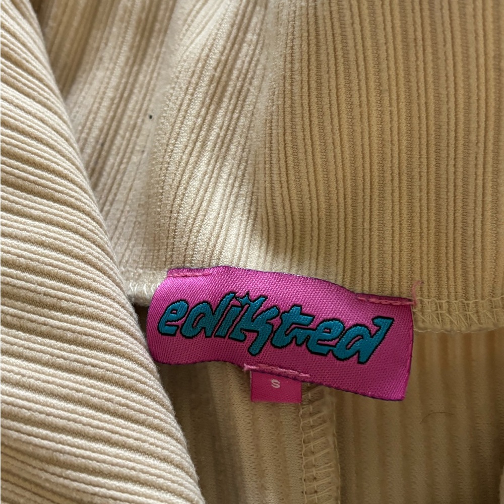 Edikted Beige Ribbed Button-Up Romper - Picture 3 of 3